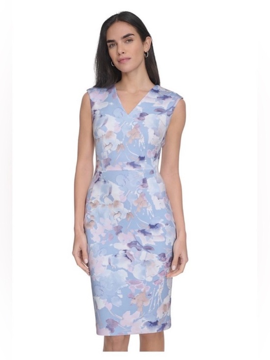 Calvin Klein Dresses & Skirts - 💙 NWT! Blue & White CALVIN KLEIN Floral V-Neck Sleeveless Sheath Dress - Size 10